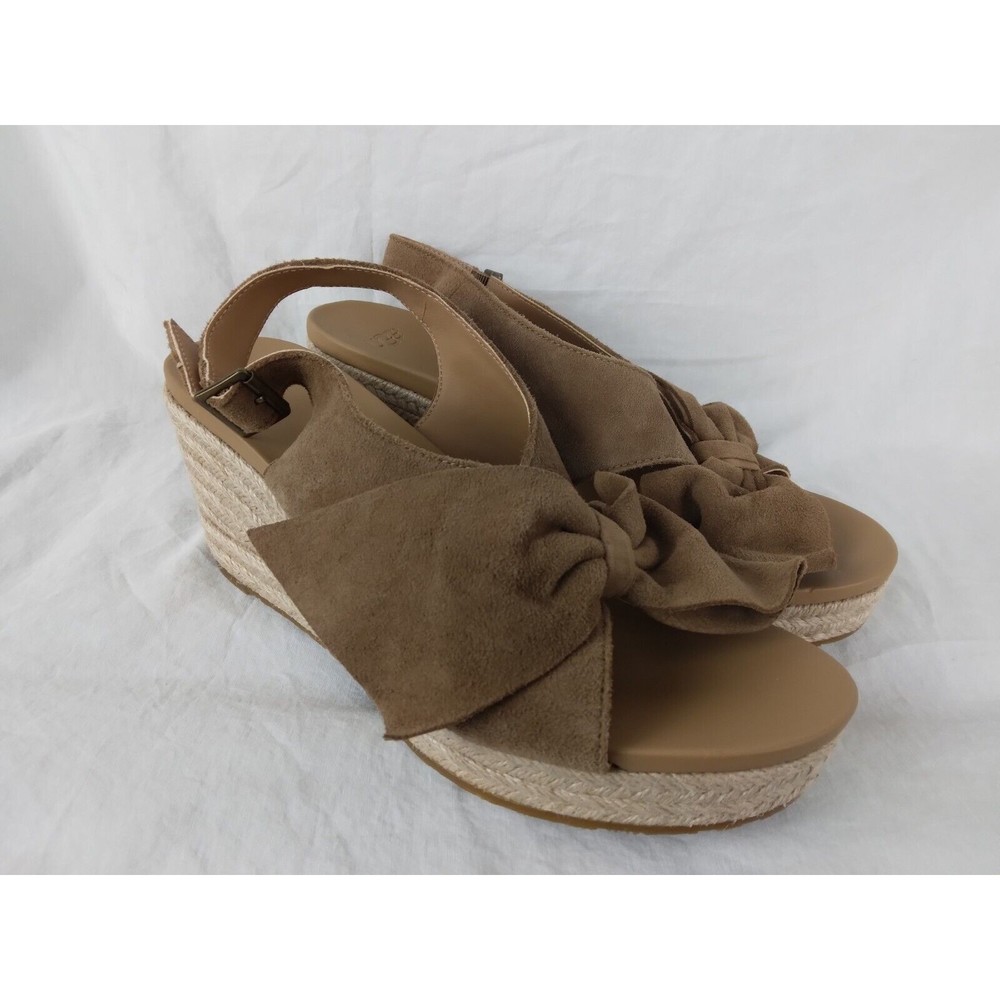 Ugg Camilla Chestnut Suede Leather Bow Espadrille Wedges Sandals Womens Size 8.5 - Picture 1 of 8